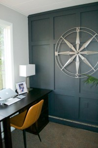 Sara Langley Designs| gray office with dark gray focal wall