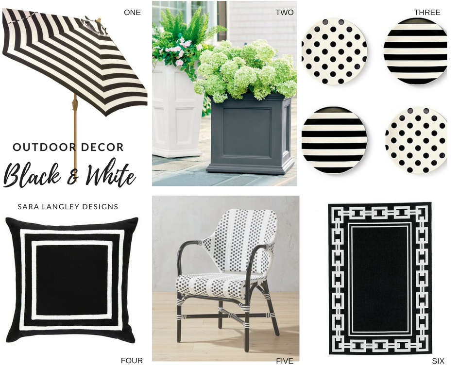 black and white outdoor decor
