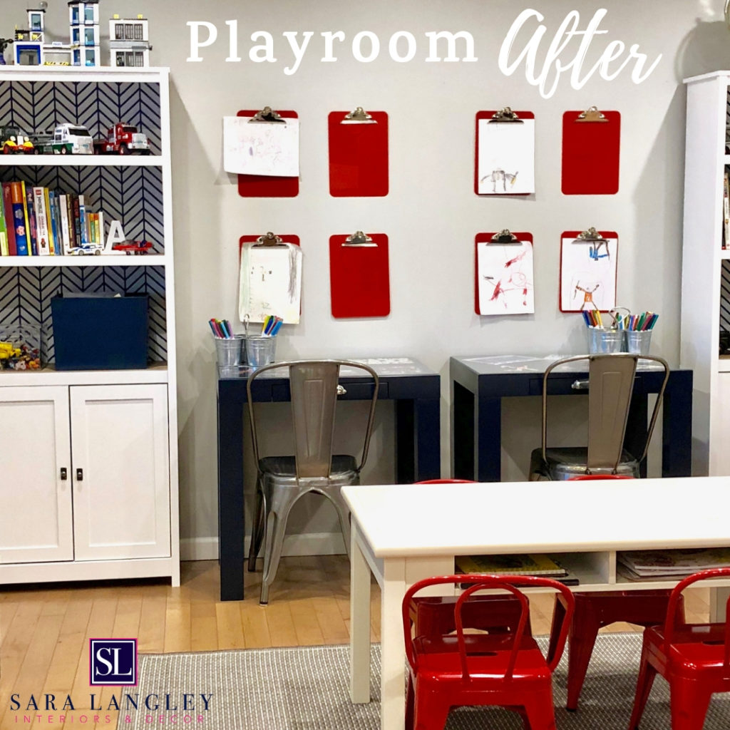 playroom with art table and desks