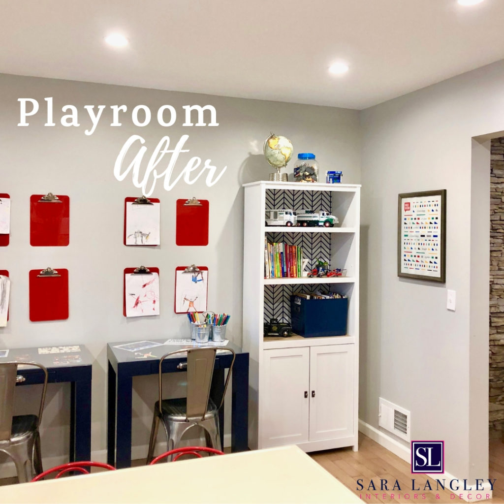 playroom with art table and desks